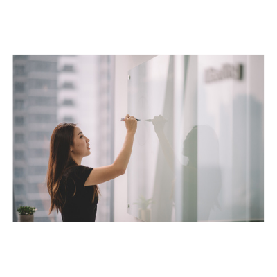 stock image woman whiteboard