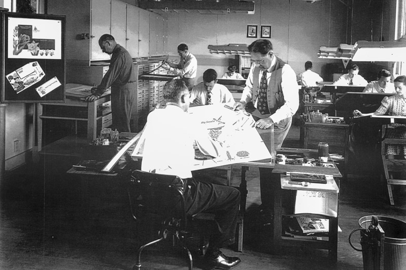 Tension's in-house art department, in this picture from the 1940s, was the precursor to today's Tension Design Group.